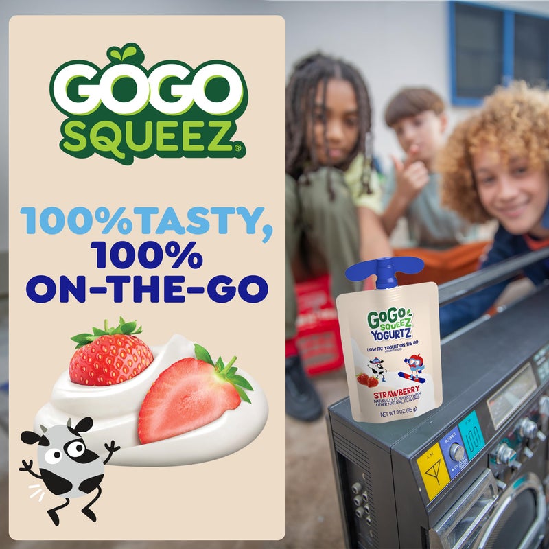 GoGo squeeZ yogurtZ Variety Pack, Strawberry & Banana, 3 oz (Pack of 20), Kids Snacks Made from Real Yogurt and Fruit, No Fridge Needed, Gluten Free, Nut Free, Recloseable Cap, BPA Free Pouches - Image 4